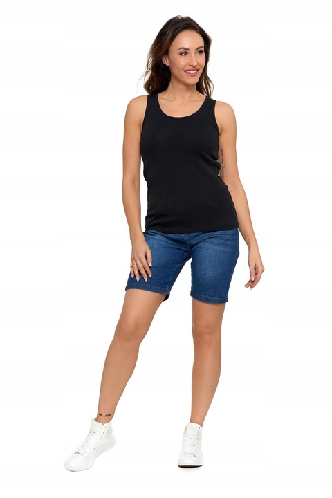 Czarny TOP DAMSKI Dopasowany Bokserka Koszulka Gładka Bez Rękawów MORAJ XL