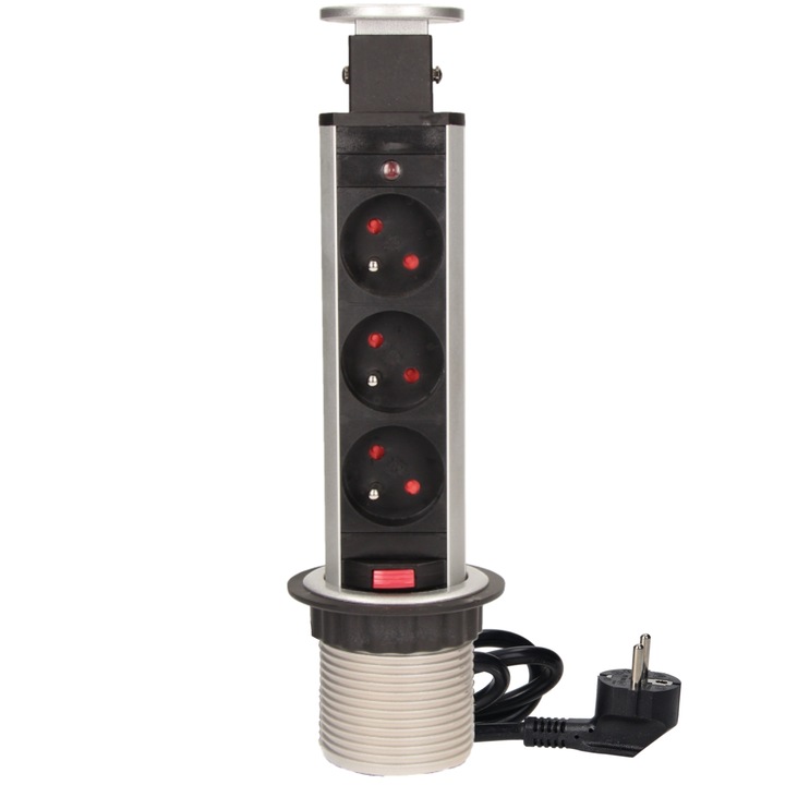 GNIAZDO POTRÓJNE WPUSZCZANE CHOWANE W BLAT NABLATOWE GNIAZDKO SREBRNE