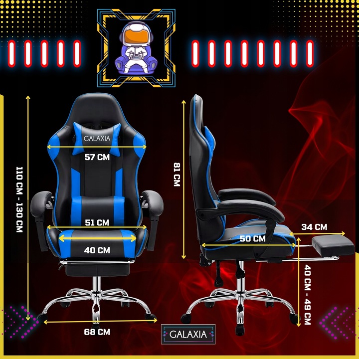 FOTEL GAMINGOWY BIUROWY Obrotowy Kubełkowy Krzesło Gamingowe Z Podnóżkiem