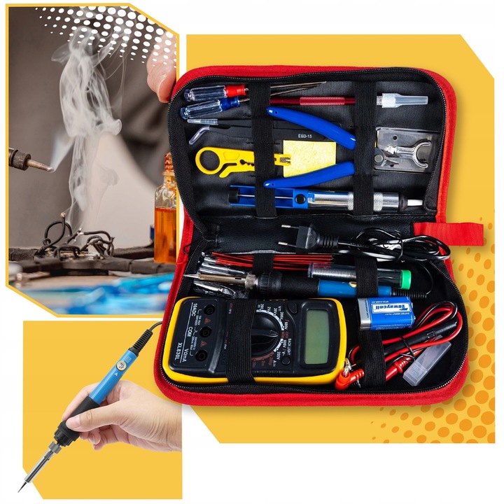 Lutownica ZESTAW NARZĘDZI DO LUTOWANIA 40 ELEMENTÓW MULTIMETR 6 GROTÓW