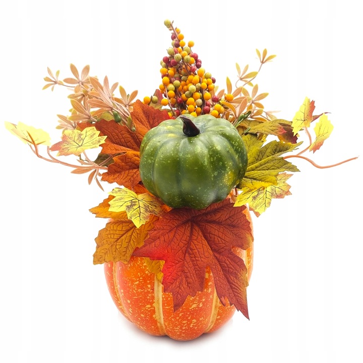 STROIK JESIENNY DYNIA Z KWIATAMI JESIENNA DEKORACJA DUŻY STROIK 30cm