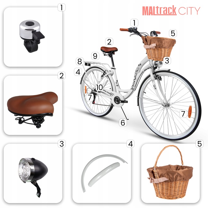 ROWER MIEJSKI DAMSKI 28'' DAMKA WIKLINOWY KOSZYK KOSZ 6 PRZERZUTKI SHIMANO