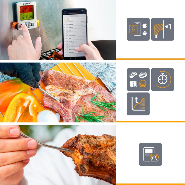 Deiss PRO Termometr kuchenny cyfrowy do mięsa, grilla, 2 sondy, bluetooth