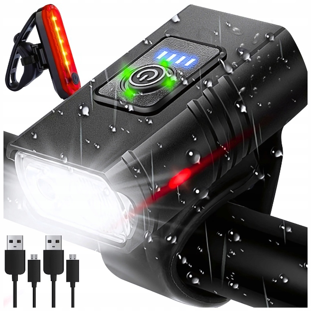 LAMPKA ROWEROWA PRZEDNIA I TYLNA LED MOCNA AKUMULATOROWA DO ROWERU ZESTAW
