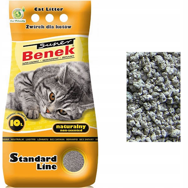 SUPER BENEK Żwirek bentonitowy dla kota Standard Line Naturalny 10l żółty