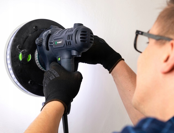 SZLIFIERKA DO GIPSU GŁADZI 180MM SIECIOWA Z TAŚMĄ LED + 6 PAPIERÓW