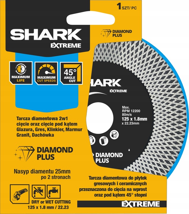 Tarcza diamentowa 125 do cięcia pod kątem 45 stopni gresu SHARK
