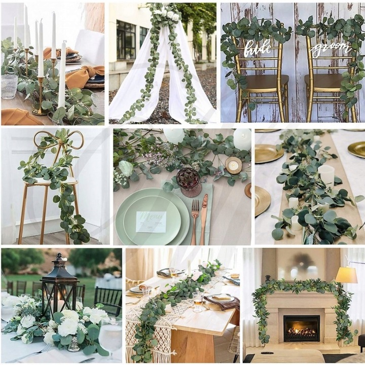 Girlanda Eukaliptus Bluszcz Sztuczne Zielone Listki Komunia Wesele 2 Metry