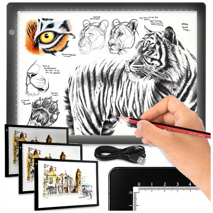 PODŚWIETLANA DESKA KREŚLARSKA LED TABLET GRAFICZNY DO RYSOWANIA A4 PREZENT