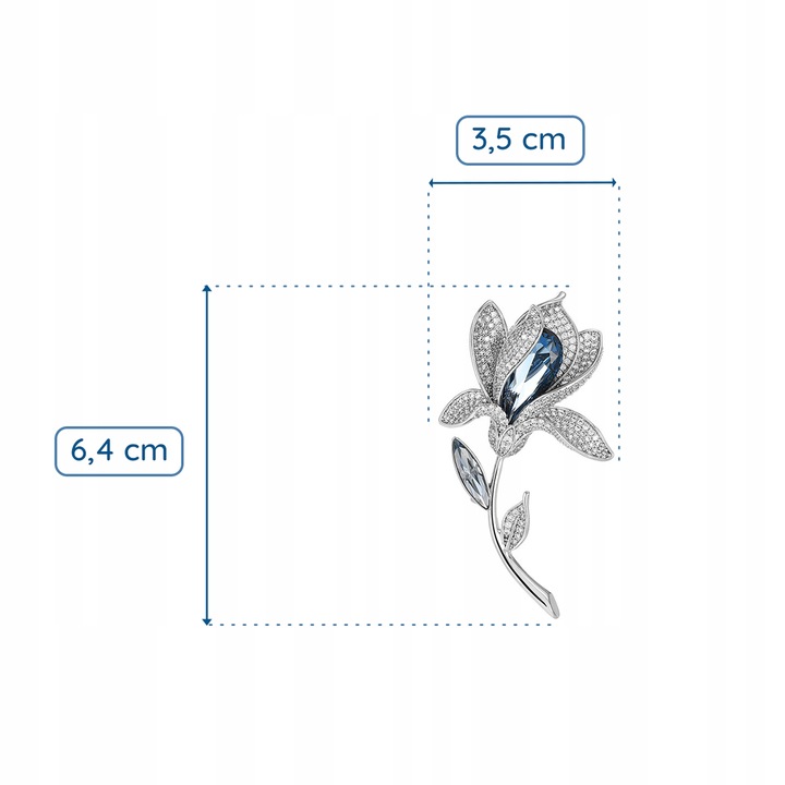 PINETS Piękna Srebrna Broszka KWIAT z niebieską cyrkonią