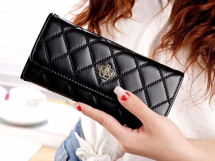 Elegancki Portfel damski na zatrzask skórzany duży rozkładany pojemny skóra