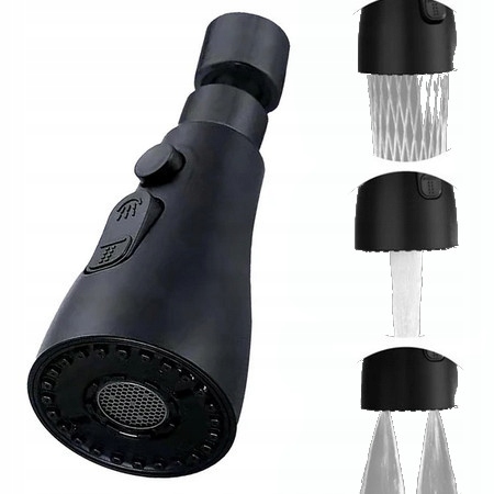 PRZEDŁUŻACZ KRANU KUCHENNEGO AERATOR PERLATOR 3 FUNKCJE 360° CZARNY