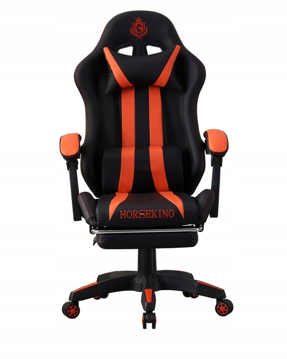 FOTEL GAMINGOWY HORSEKING Z PODNÓŻKIEM OBROTOWY DO GRY KRZESŁO CZERWONY