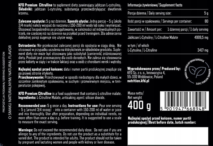 KFD Pure Citrulline Malate 400 g Cytrulina