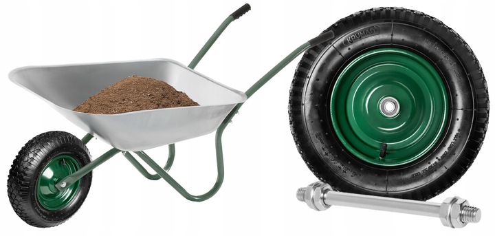 KOŁO KÓŁKO DO TACZKI TACZEK MOCNE Z DĘTKĄ POMPOWANE 4.80/4.00-8 + OŚKA