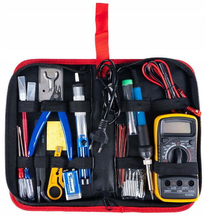 Lutownica Zestaw Narzędzi Do Lutowania 40 Elementów Multimetr Groty Cyna