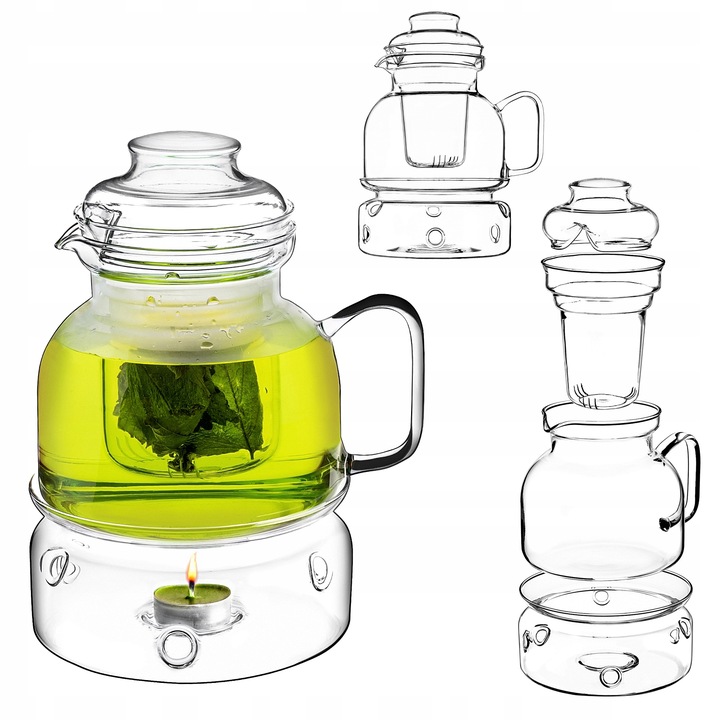 DZBANEK ŻAROODPORNY SZKLANY Z PODRZEWACZEM ZAPARZACZEM DO HERBATY 1,5L