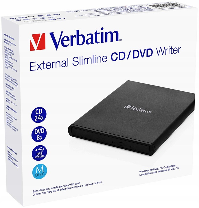 Nagrywarka zewnętrzna Verbatim CD/DVD RW USB 2.0 SLIM LIGHT