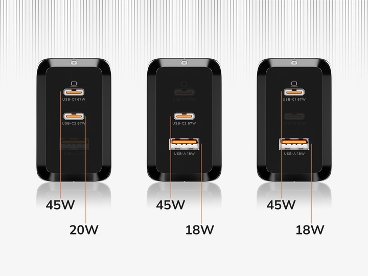 ŁADOWARKA USB C 3x USB 67W 65W TYP C UNIWERSALNA CZARNA + KABEL USB C 100W