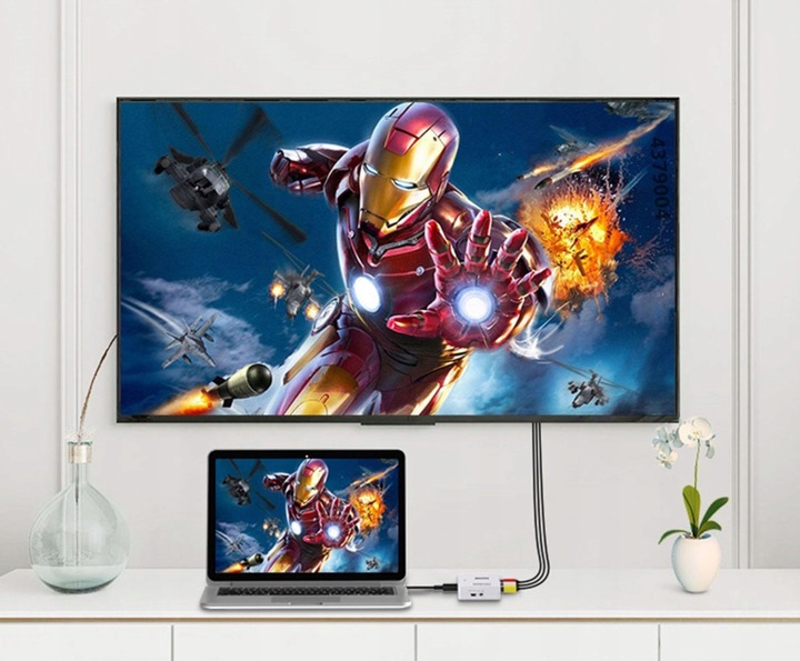 ADAPTER HDMI DO AV RCA HDMI-AV KONWERTER CINCH 1080P KABEL FULL HD