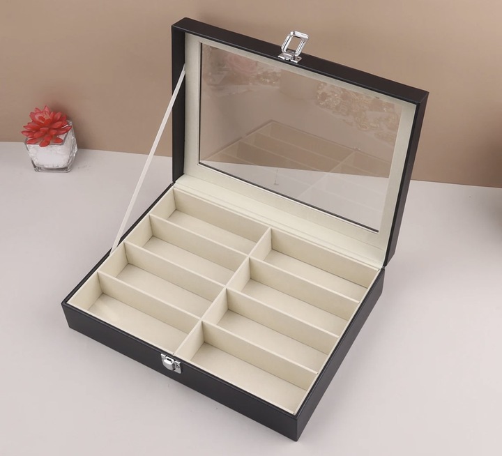 Pudełko na Okulary Etui Organizer na 8 Okularów Elegancka Szkatułka Prezent