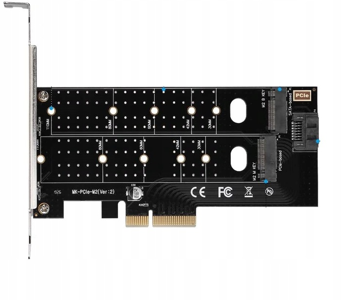 Adapter 2x dysk M.2: SATA + NVMe do PCI-E x4 Dual