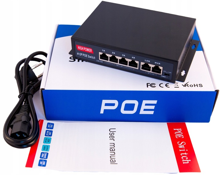 Switch Poe 4xPoe 2xUplink 75W HI-POE do kamer IP