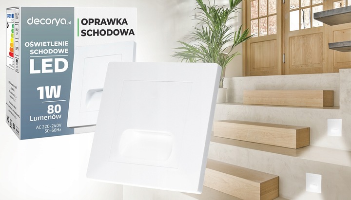 KWADRATOWA LAMPKA LED OŚWIETLENIE SCHODOWE OPRAWA LED NA SCHODY 230V