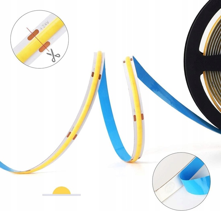Taśma LED listwa COB 12V 3M Linia NEON Neutralny + zasilacz wtyk 30W