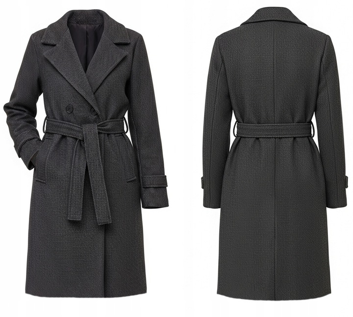 DAMSKI PRĄŻKOWANY PŁASZCZ Z PASKIEM PRZEJŚCIOWY JESIENNY ZIMOWY XXL