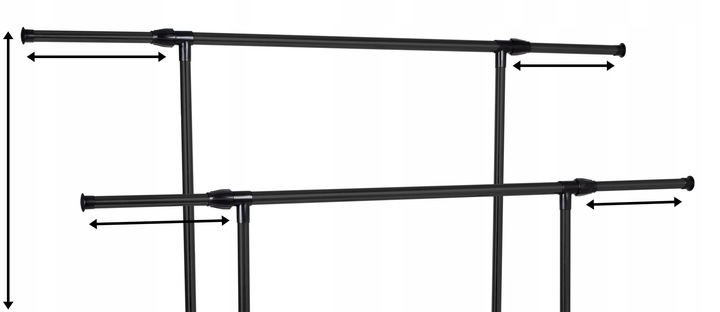 WIESZAK STOJĄCY NA KÓŁKACH PODWÓJNY REGULOWANY WYSUWANY UBRANIA STOJAK