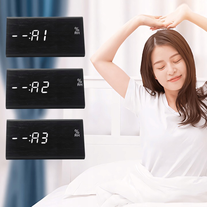 BUDZIK ZEGAR ELEKTRONICZNY TERMOMETR ALARM CYFROWY ZEGAREK STOJĄCY