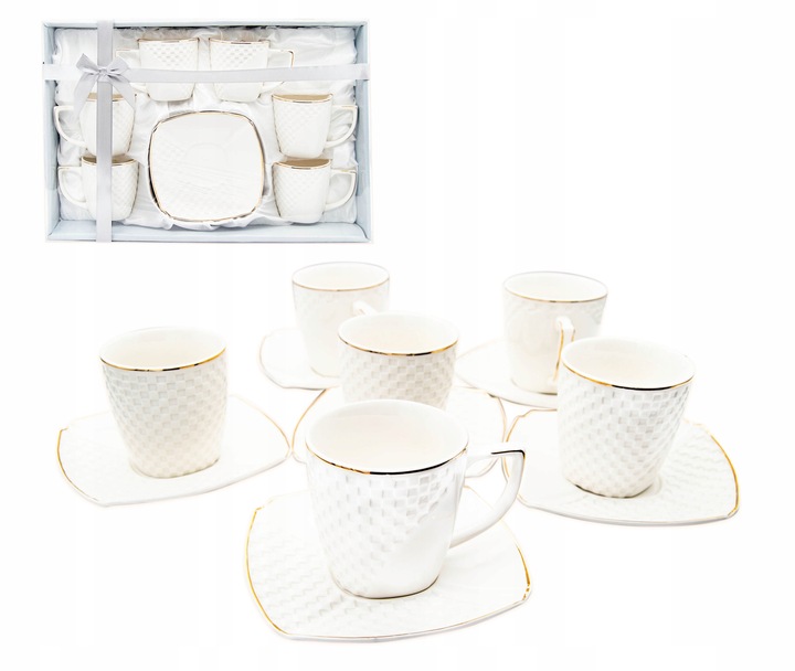 Serwis kawowy zestaw filiżanek ze spodkiem 240 ml 6+6 porcelanowy