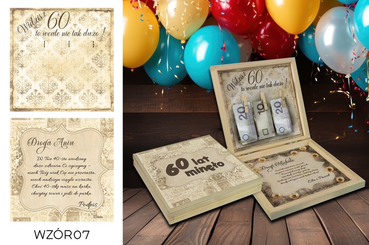 PREZENT NA 60 URODZINY PUDEŁKO Z ŻYCZENIAMI