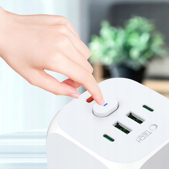 Listwa zasilająca, kostka 3x AC Schuko USB-A USB-C do gniazdka Tech-Protect