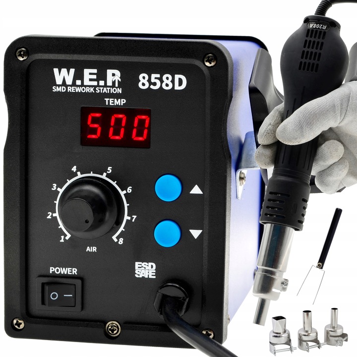 HOTAIR Stacja lutownicza WEP 858D wersja na TRAFO duży nadmuch ciężka