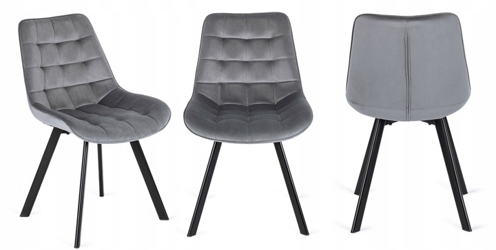 Krzesło Tapicerowane Welurowe Do Jadalni Salonu Loft Pikowane Szare