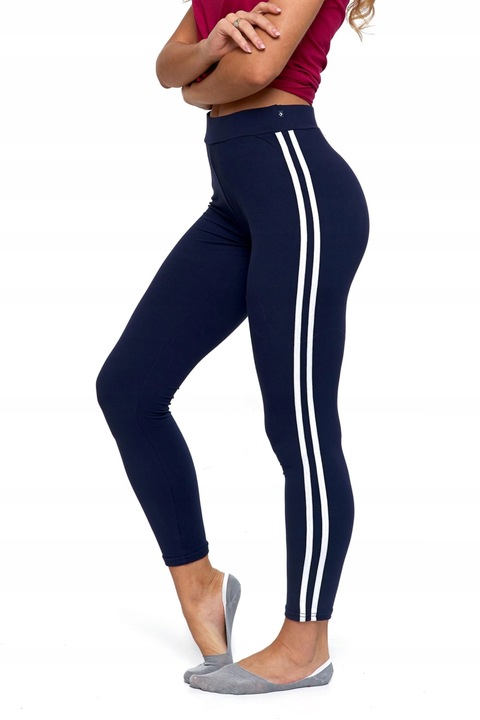 Legginsy z Lampasem Czarne Wysoki Stan Kryjące Miękkie Wygodne MORAJ