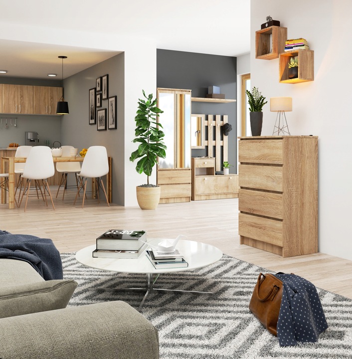 Komoda klasyczna 60 cm 4 szuflady bezuchwytowa szafka komody Dąb