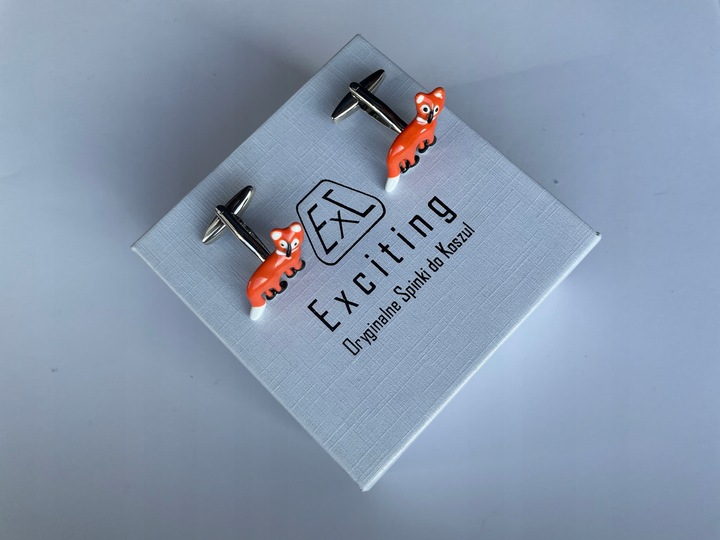 Spinki do mankietów EXC Rudy Lis Lisek Chytrusek z Kitą + Białe Etui Gratis