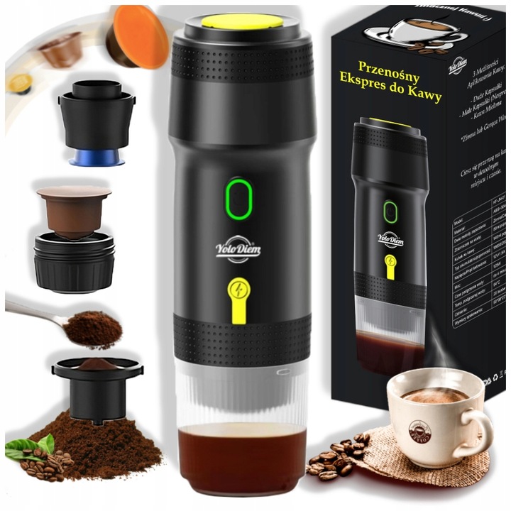 PRZENOŚNY EKSPRES DO KAWY 125W 3W1 Turystyczny Bezprzewodowy