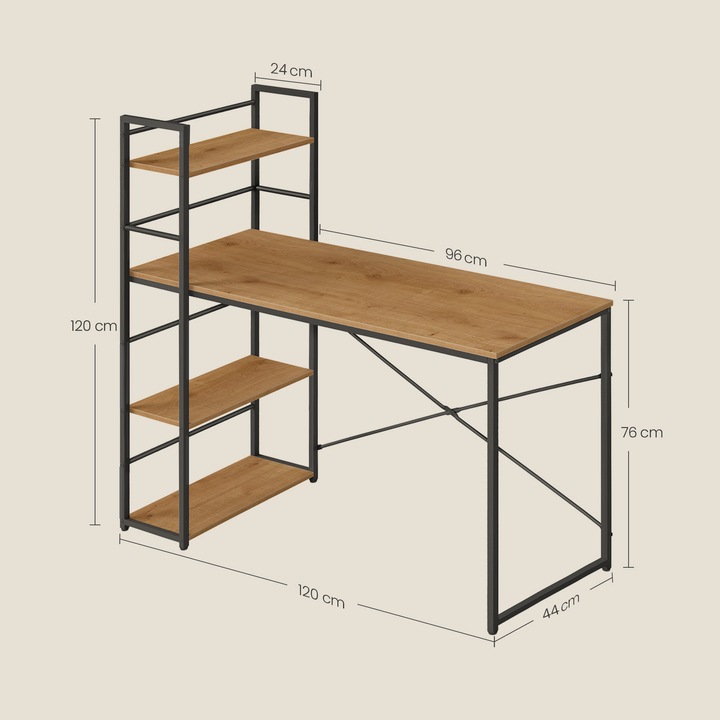 Biurko z Regałem MAX 4.0 Nowoczesne Loft Do Pokoju Biura Dąb