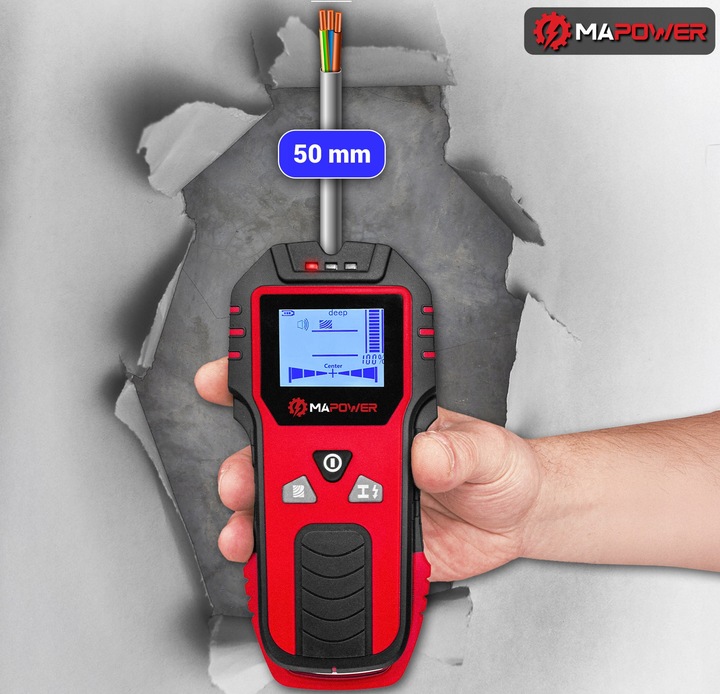 WYKRYWACZ PRZEWODÓW DETEKTOR DREWNA METALU KABLI RUR W ŚCIANIE MAPOWER