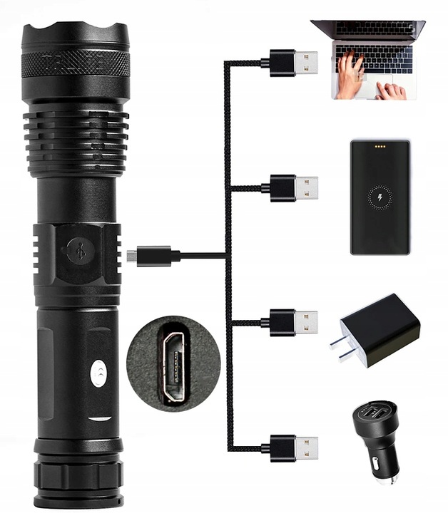 MOCNA LATARKA TAKTYCZNA LED XHP50 ZOOM WOJSKOWA