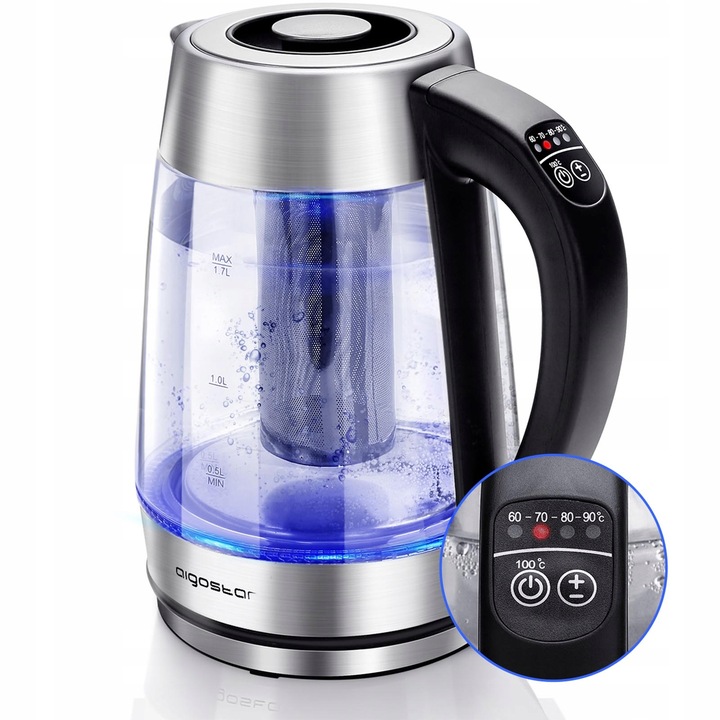 Czajnik Elektryczny Szklany z Regulacja Temperatury 1,7L 2200 W