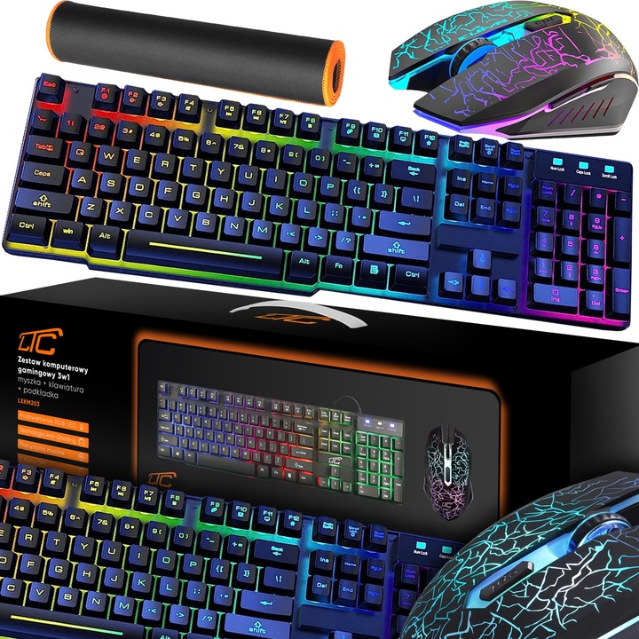 KLAWIATURA MYSZKA PODKŁADKA GAMINGOWA PODŚWIETLENIE PROFESJONALNY ZESTAW