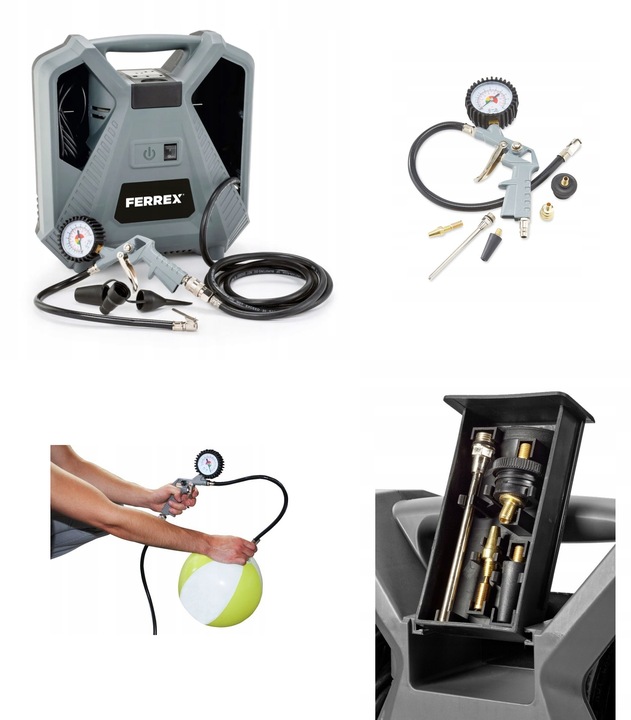 Przenośny KOMPRESOR BEZOLEJOWY 8 bar PISTOLET Z MANOMETREM ZESTAW KOŃCÓWEK