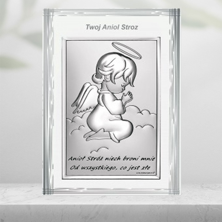 OBRAZEK SREBRNY NA CHRZEST PAMIĄTKA CHRZTU ŚWIĘTEGO ANIOŁEK Z GRAWEREM