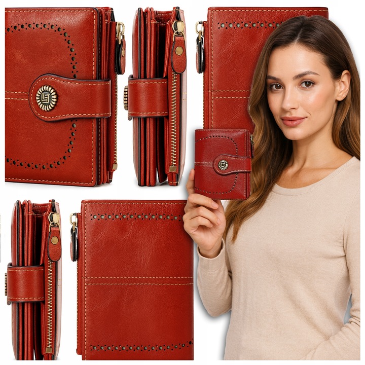 PORTFEL DAMSKI PORTMONETKA ELEGANCKA CZERWONY NA KARTY I MONETY