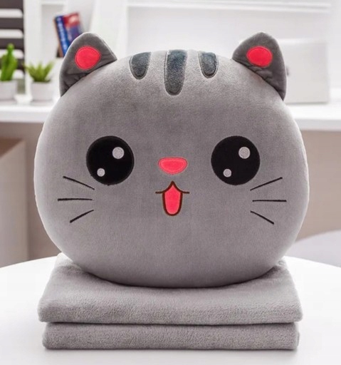 MASKOTKA PODUSZKA KOC OGRZEWACZ DO RĄK KOT PODUSZKA Z KOCEM 4w1